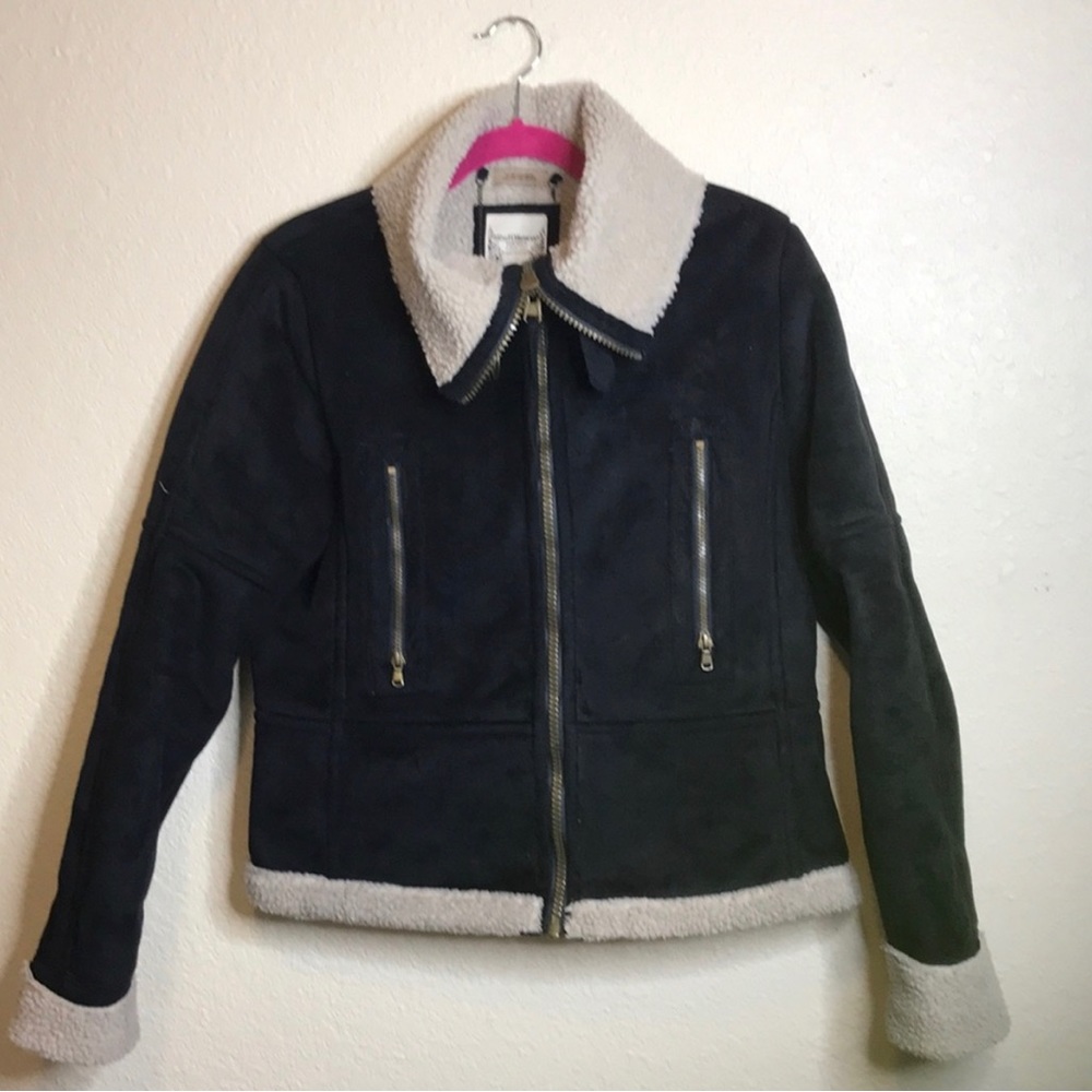 Ruff Hewn Faux Leather And Sheepskin Women’s Black Jacket. Size L.